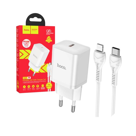 Conjunto de Carregador Inovador Hoco N27 com Porta Única PD20W (Tipo C para iPhone)(EU) Branco